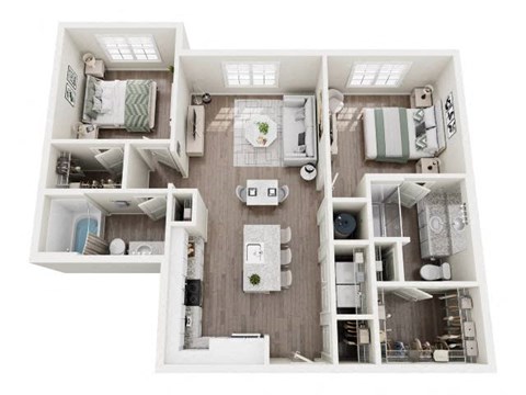 Floor plan for 2 beds, 2 baths, 1071 sqft