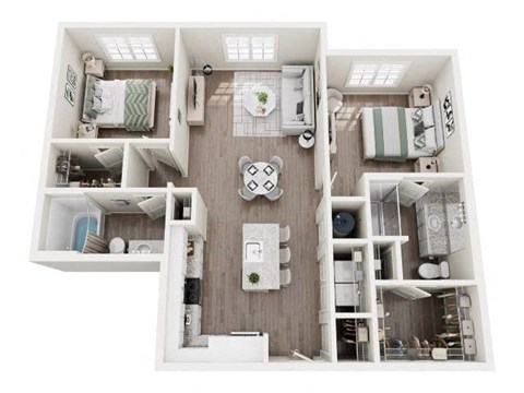 Floor plan for 2 beds, 2 baths, 1114 sqft