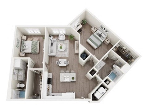 Floor plan for 2 beds, 2 baths, 1285 sqft