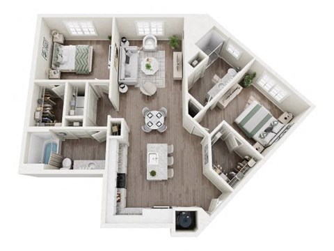 Floor plan for 2 beds, 2 baths, 1287 sqft