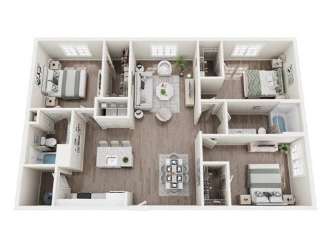 Floor plan for 3 beds, 2 baths, 1436 sqft
