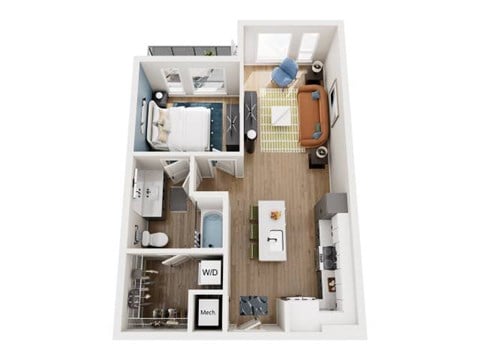 Floor plan for 1 bed, 1 bath, 657 sqft