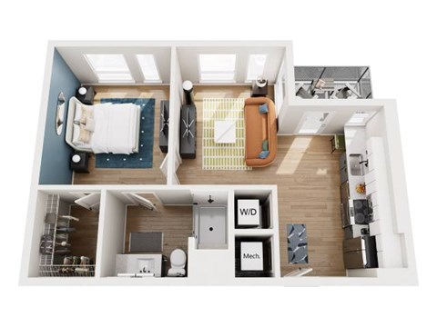 Floor plan for 1 bed, 1 bath, 650 sqft