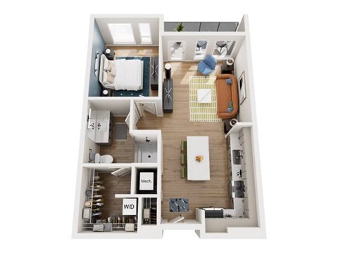 Floor plan for 1 bed, 1 bath, 724 sqft