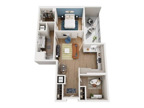 Floor plan for 1 bed, 1 bath, 925 sqft