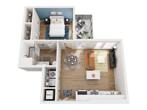 Floor plan for 1 bed, 1 bath, 659 sqft