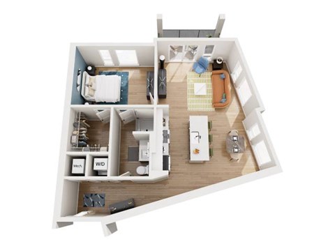 Floor plan for 1 bed, 1 bath, 891 sqft