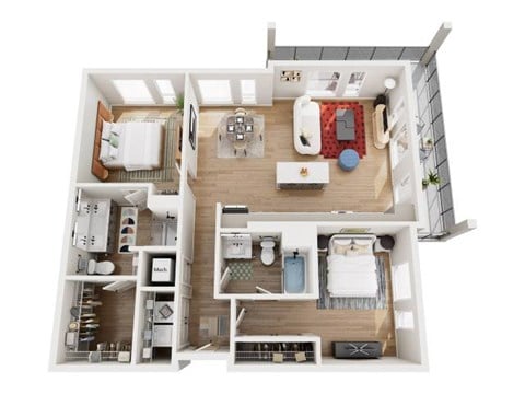 Floor plan for 2 beds, 2 baths, 1147 sqft
