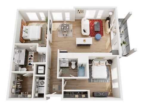 Floor plan for 2 beds, 2 baths, 1147 sqft