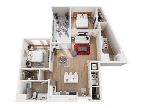 Floor plan for 2 beds, 2 baths, 1254 sqft