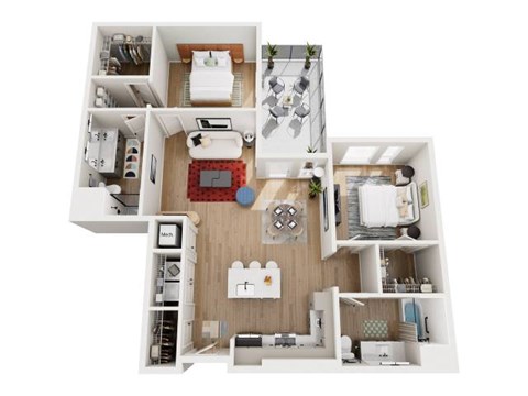 Floor plan for 2 beds, 2 baths, 1250 sqft