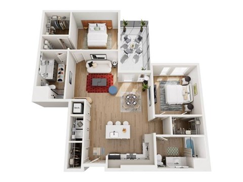 Floor plan for 2 beds, 2 baths, 1250 sqft