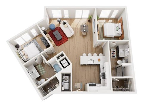 Floor plan for 2 beds, 2 baths, 1188 sqft