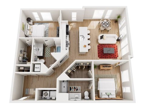 Floor plan for 2 beds, 2 baths, 1202 sqft