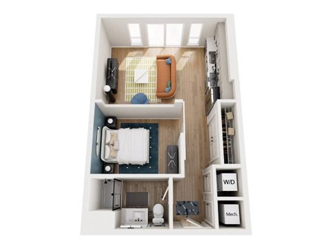 Floor plan for studio, 1 bath, 600 sqft