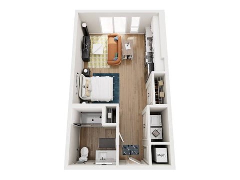 Floor plan for studio, 1 bath, 540 sqft