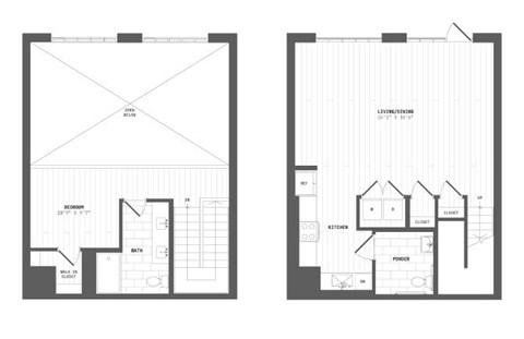 Floor plan for 1 bed, 1.5 baths, 1131 sqft