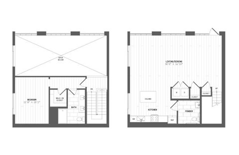 Floor plan for 1 bed, 1.5 baths, 1311 sqft