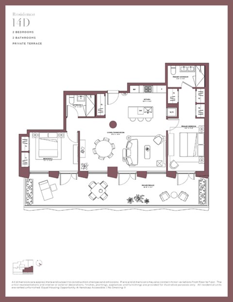 Floor plan for 2 beds, 2 baths, 1056 sqft