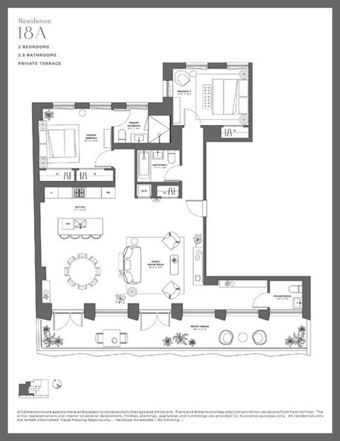 Floor plan for 2 beds, 2 baths, 1364 sqft