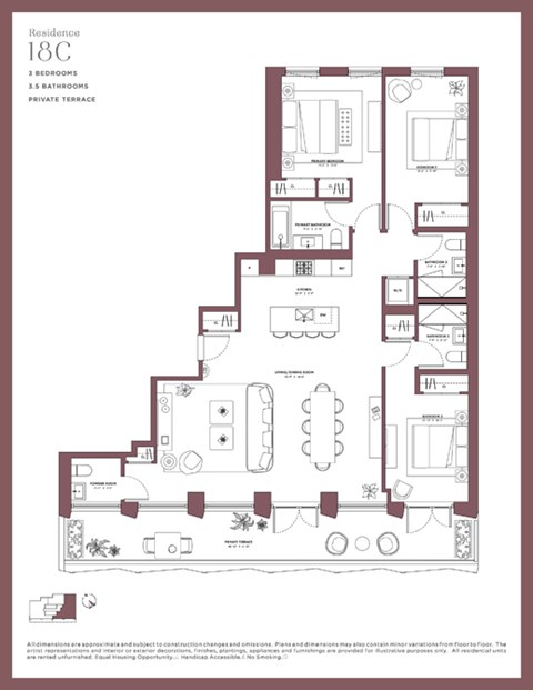 Floor plan for 3 beds, 2 baths, 1567 sqft