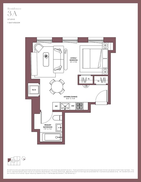 Floor plan for studio, 1 bath, 476 sqft