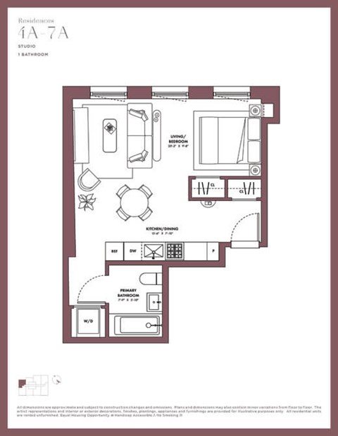 Floor plan for studio, 1 bath, 476 sqft
