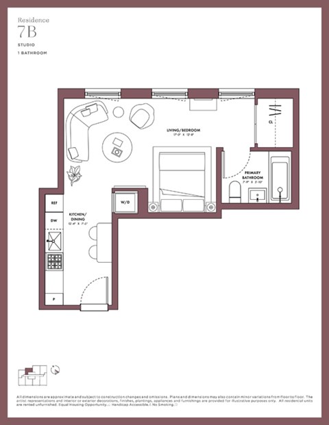 Floor plan for studio, 1 bath, 467 sqft