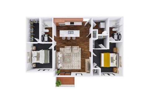 Floor plan for 2 beds, 2 baths, 1072 sqft