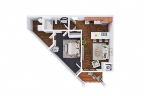 Floor plan for 1 bed, 1 bath, 726 sqft
