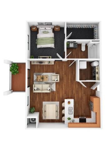 Floor plan for 1 bed, 1 bath, 819 sqft