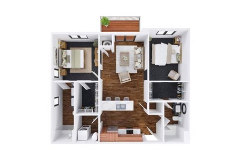 Floor plan for 2 beds, 2 baths, 1058 sqft