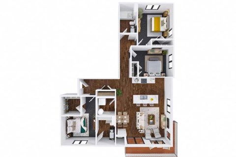 Floor plan for 3 beds, 2 baths, 1337 sqft