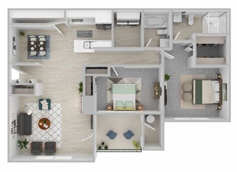 Floor plan for 2 beds, 2 baths, 1150 sqft