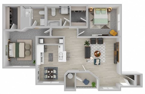 Floor plan for 2 beds, 2 baths, 1300 sqft