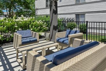 Sundeck with lounge chairs & umbrellas