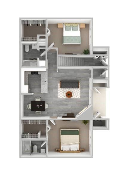 Floor plan for 2 beds, 2 baths, 1023 sqft