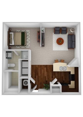 Floor plan for 1 bed, 1 bath, 612 sqft