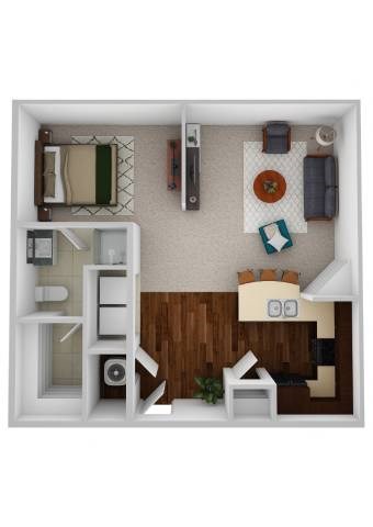 Floor plan for 1 bed, 1 bath, 588 sqft