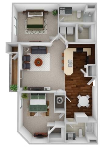 Floor plan for 2 beds, 2 baths, 1111 sqft