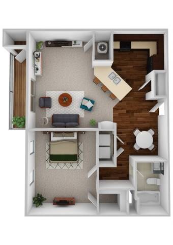 Floor plan for 1 bed, 1 bath, 811 sqft