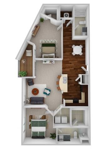 Floor plan for 2 beds, 2 baths, 1181 sqft