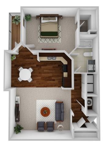 Floor plan for 1 bed, 1 bath, 895 sqft