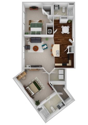 Floor plan for 2 beds, 2 baths, 1235 sqft