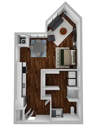 Floor plan for studio, 1 bath, 676 sqft