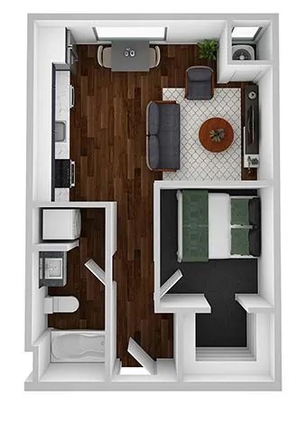 Floor plan for 1 bed, 1 bath, 556 sqft