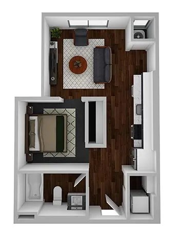 Floor plan for 1 bed, 1 bath, 516 sqft
