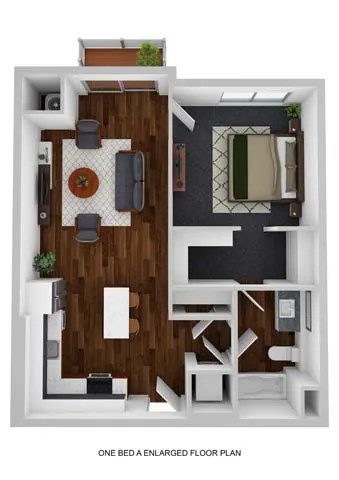 Floor plan for 1 bed, 1 bath, 726 sqft