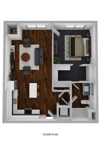 Floor plan for 1 bed, 1 bath, 741 sqft
