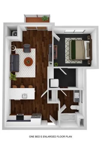 Floor plan for 1 bed, 1 bath, 696 sqft